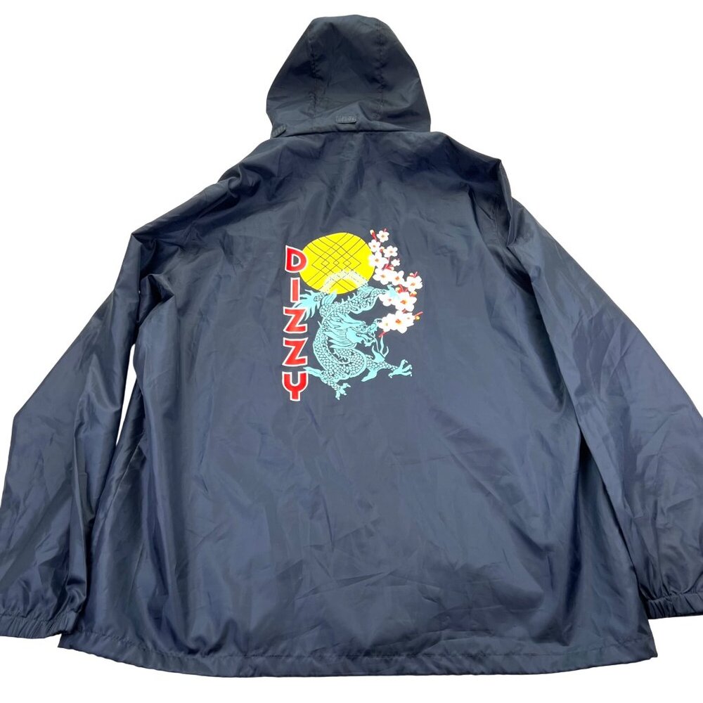 Team 365 Navy Windbreaker Jacket Dizzy Dragon Graphic XL Hidden Hooded Full-Zip